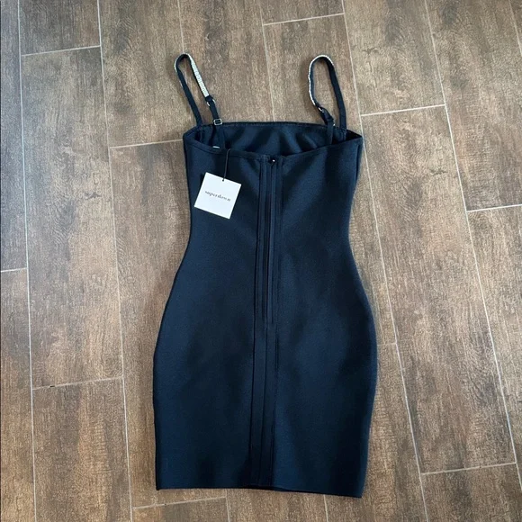 Superdown pollie  mini black dress with rhinestone Embellished Straps. - Picture 2 of 3
